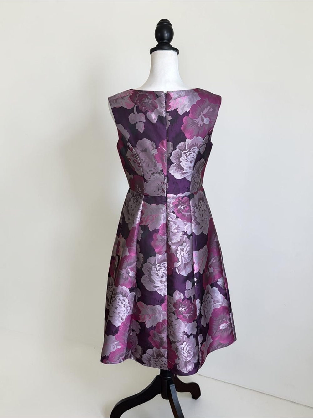 Adrianna Papell Metallic Floral Jacquard A-Line Cockail Dress Purple Pink 4 - Picture 3 of 11